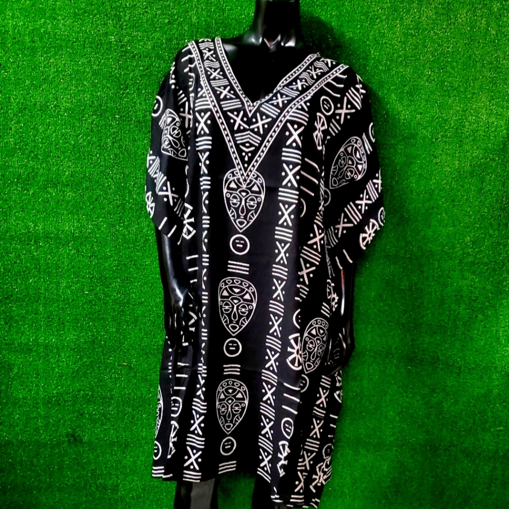 Black and White Mudcloth Kaftan Dress